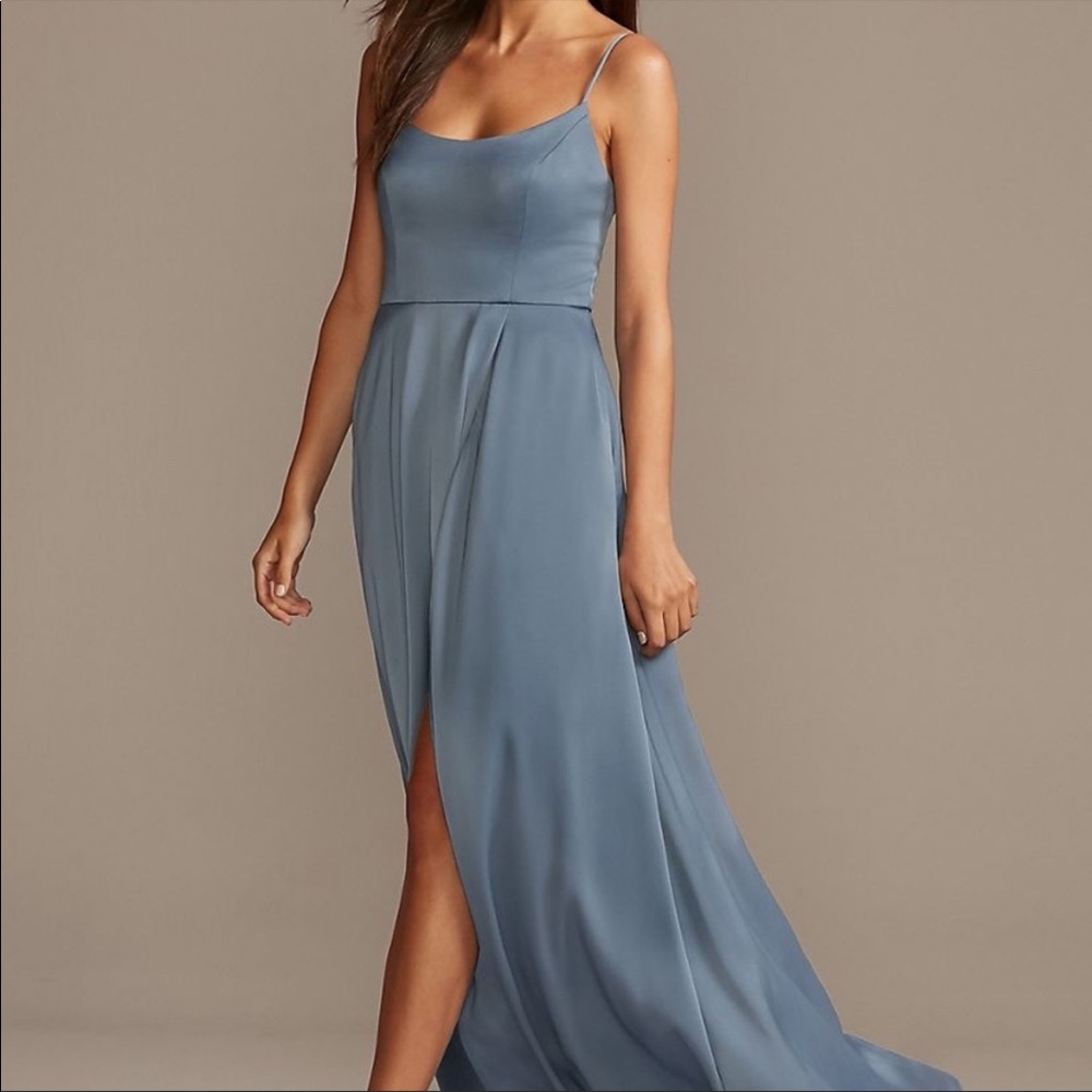 David’s Bridal bridesmaid dress in Steel Blue